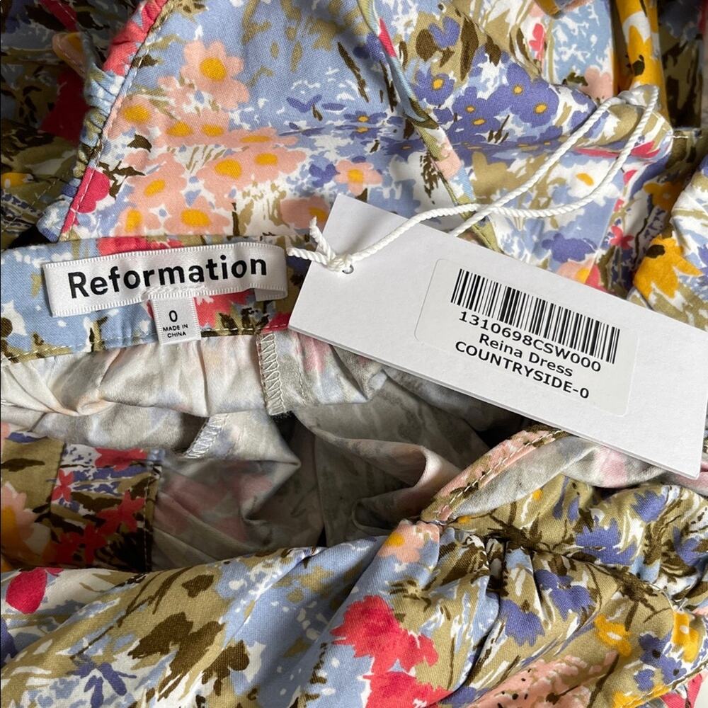 REFORMATION Reina Floral Deep V Ruffle Neck Maxi Dress Size 0 - Picture 7 of 8